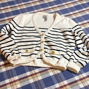 Elegant Black and White Striped Women's Cardigan